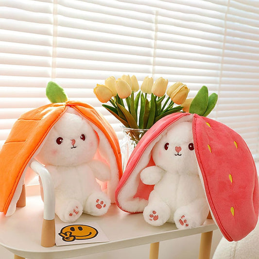 Reversible Strawberry Bunny Soft Toy | Zipper | Cute Stuffed Animal | Rabbit Plush Toy for Kids | Soft Toy for Boys and Girls